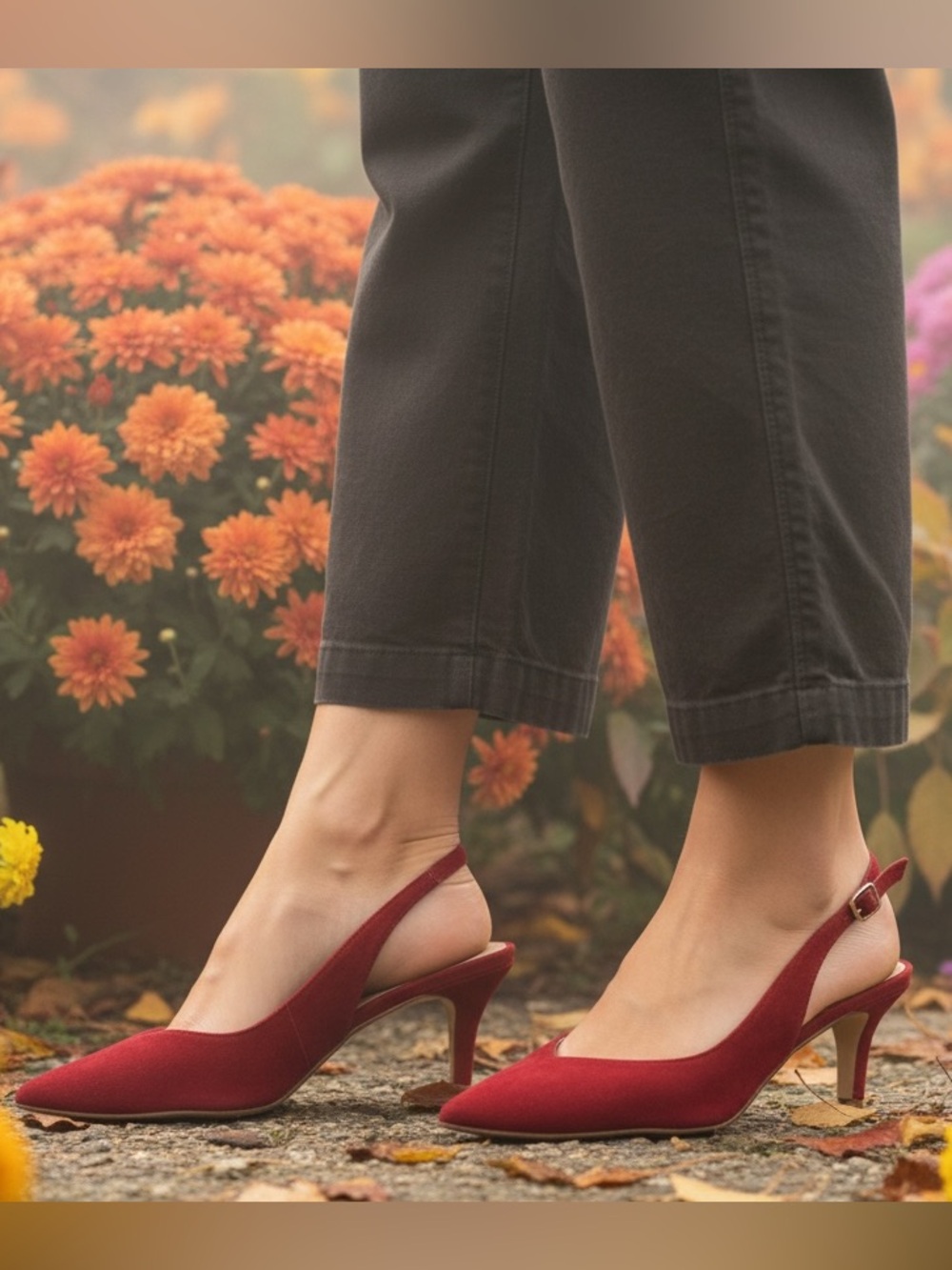 Pelle Moda Red Suede Pointed Slingback Kitten Heels 8.5